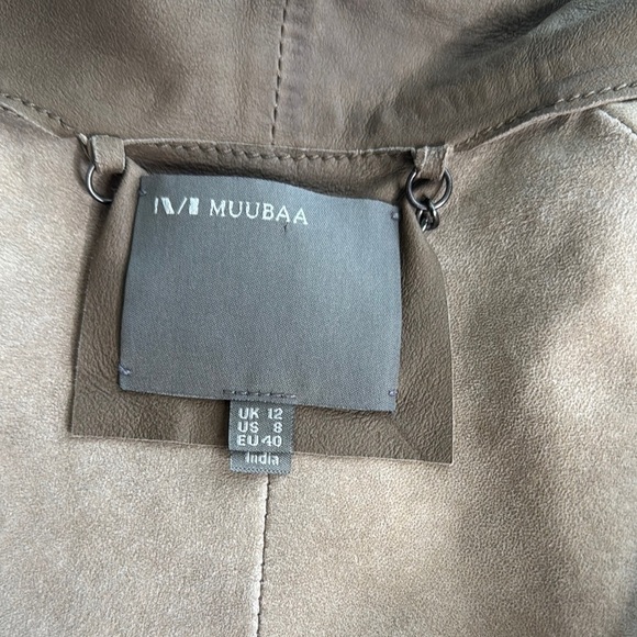 Muubaa Women's Taupe Draped 100% Goat Leather Blazer - Picture 2 of 7